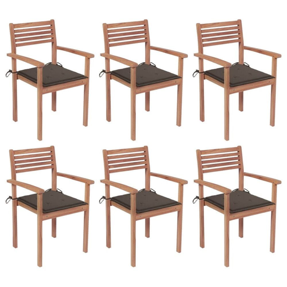 Petromila vidaXL Stohovateľné záhradné stoličky s podložkami 6 ks tíkový masív